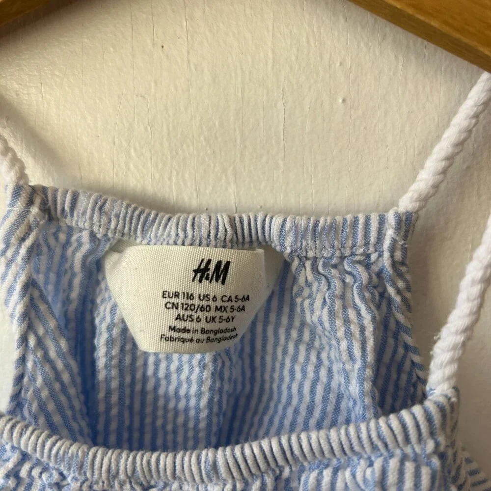 H&M Girls Seersucker Shift Dress Size 6 Blue‎ Striped Preppy Coastal